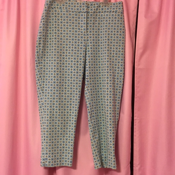 Talbots Pants - Talbots Curvy Blue Geometric Crop Pants